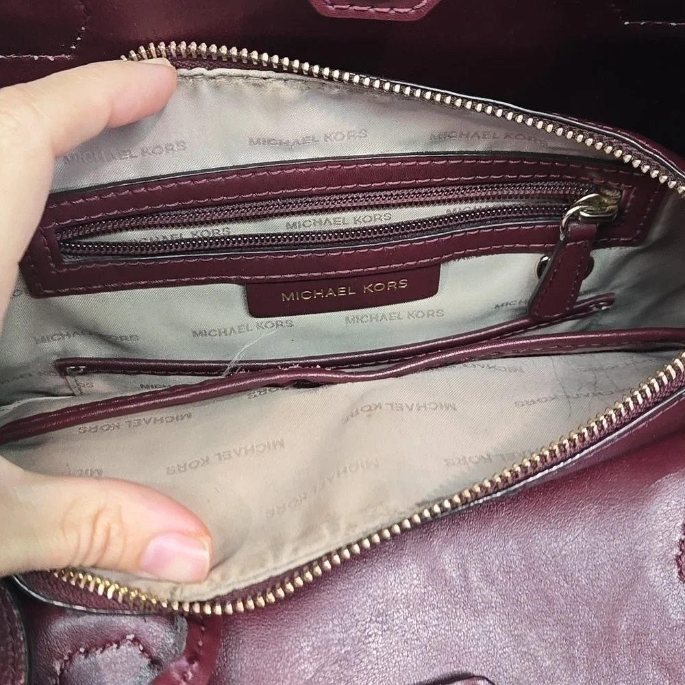 Michael Kors Women Burgundy Leather Tote Bag Crossbody Tote
